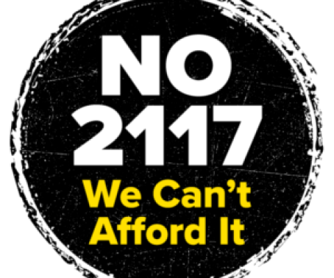 Logo for No on WA State Initiative 20117 saying We Can't Afford It