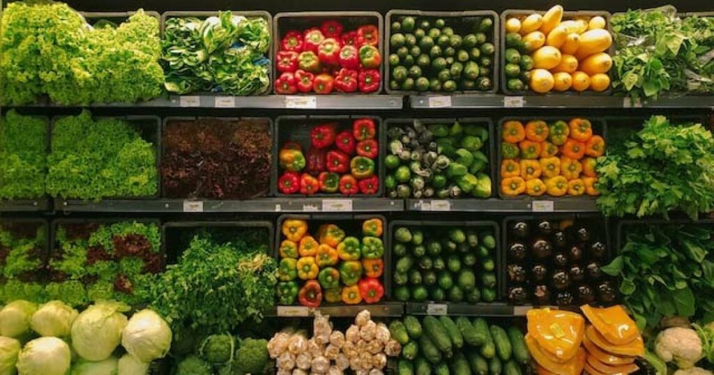 Green certifications - produce at a grocery store.