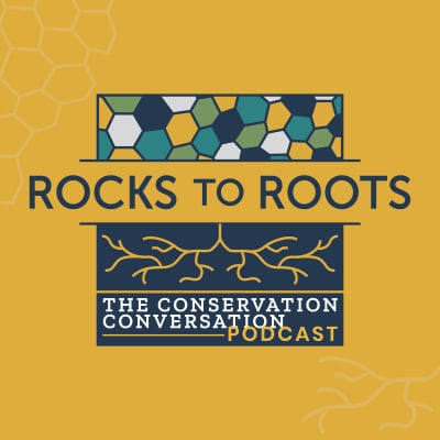Rocks to roots podcast logo.